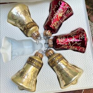 Elegant Gold and Red Holiday Bell Ornaments